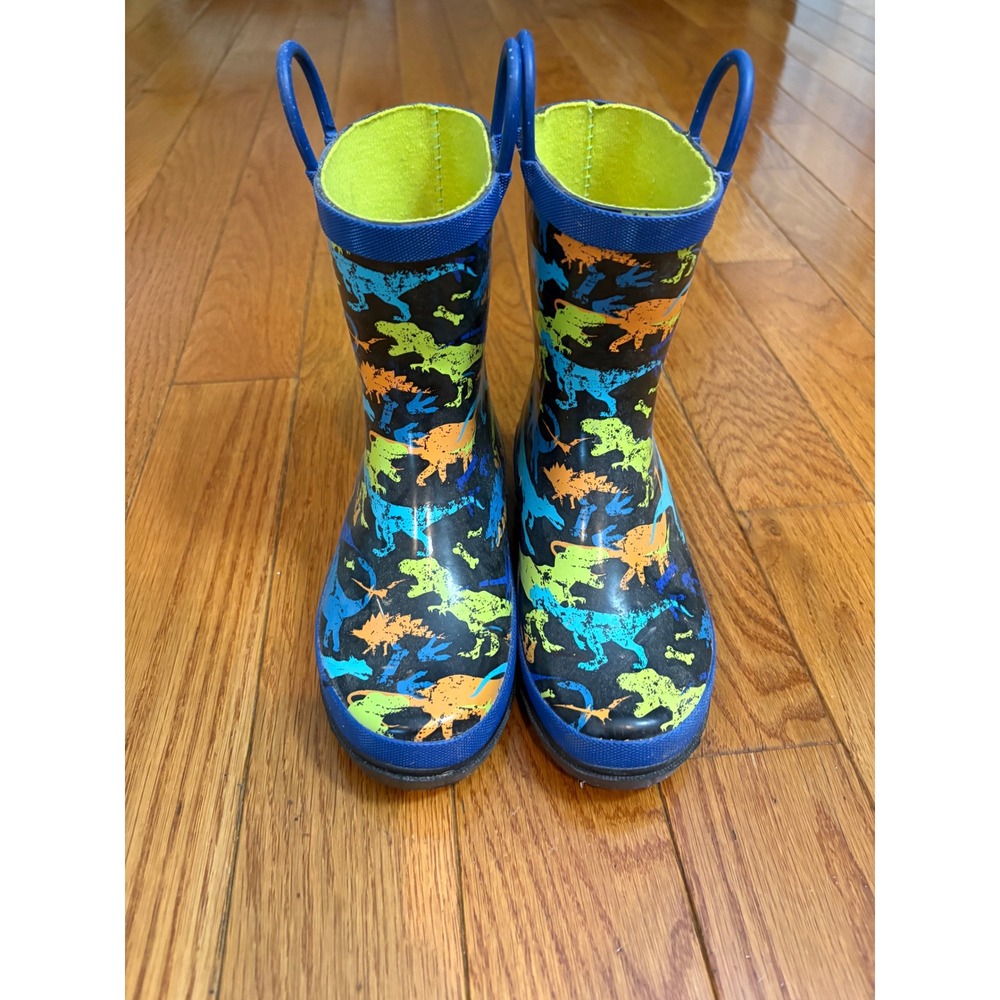 Lily & Dan Kids Dinosaur Rain Boots Blue Green Orange Size 13/1 Waterproof